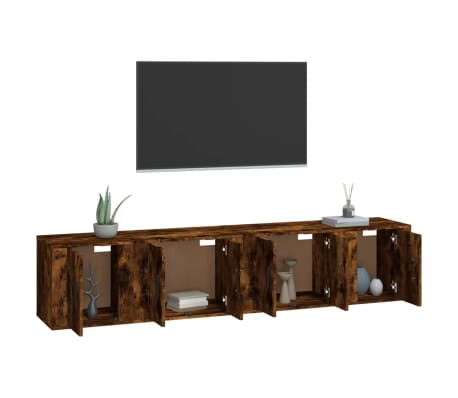 vidaXL TV-skapsett 4 deler r&oslash;kt eik konstruert tre