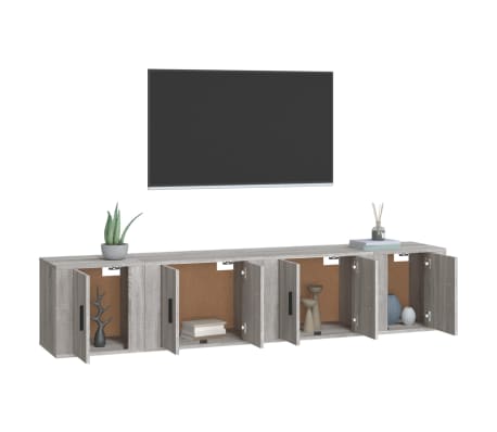vidaXL 4-delige Tv-meubelset bewerkt hout grijs sonoma eikenkleurig