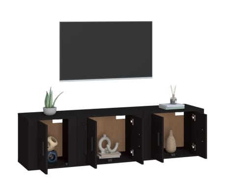 vidaXL Televizoriaus spintelių komplektas, 3 dalių, juodas, mediena
