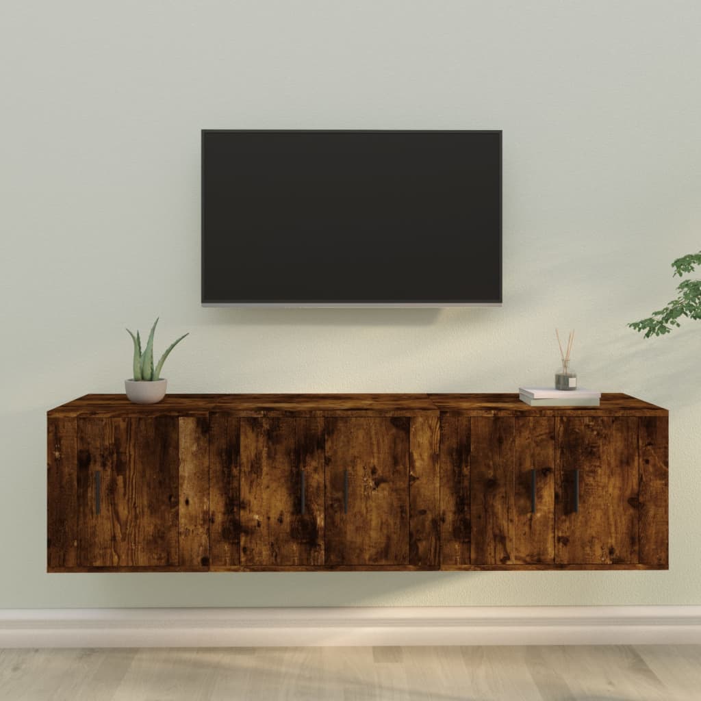 vidaXL Set dulapuri TV, 3 piese, stejar fumuriu, lemn prelucrat