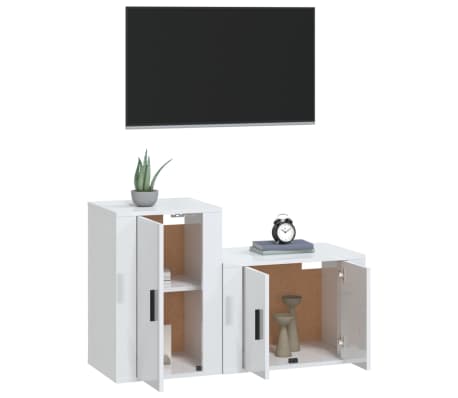 vidaXL 2 Piece TV Cabinet Set High Gloss White Engineered Wood