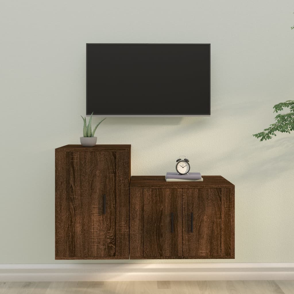 vidaXL Set dulapuri TV, 2 piese, stejar maro, lemn prelucrat