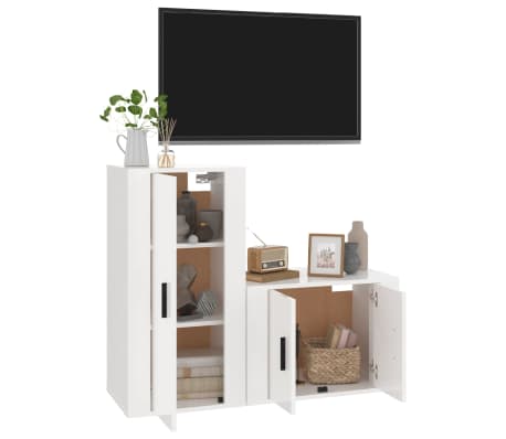 vidaXL 2 Piece TV Cabinet Set High Gloss White Engineered Wood