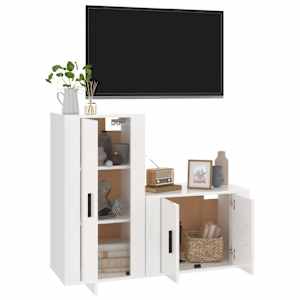 vidaXL 2 Piece TV Cabinet Set High Gloss White Engineered Wood