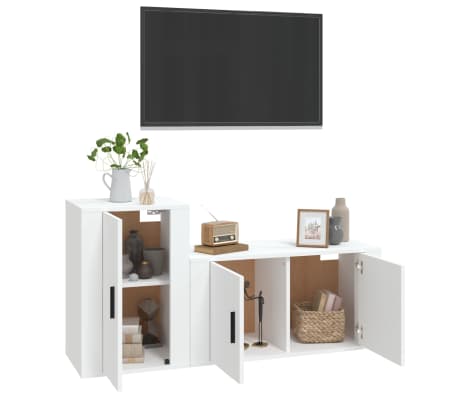 vidaXL 2 r&eacute;szes feh&eacute;r szerelt fa TV-szekr&eacute;nyszett
