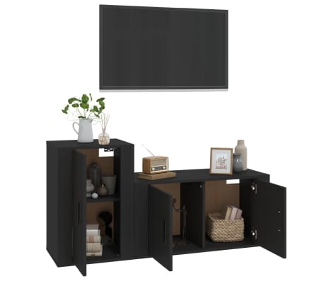 vidaXL Televizoriaus spintelių komplektas, 2 dalių, juodas, mediena
