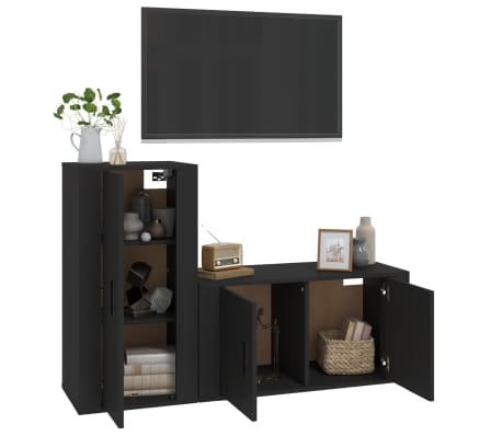 vidaXL Televizoriaus spintelių komplektas, 2 dalių, juodas, mediena