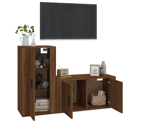 vidaXL TV spintelių komplektas, 2 dalių, rudas ąžuolo, mediena