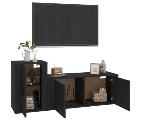 vidaXL Televizoriaus spintelių komplektas, 2 dalių, juodas, mediena