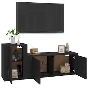 vidaXL Televizoriaus spintelių komplektas, 2 dalių, juodas, mediena