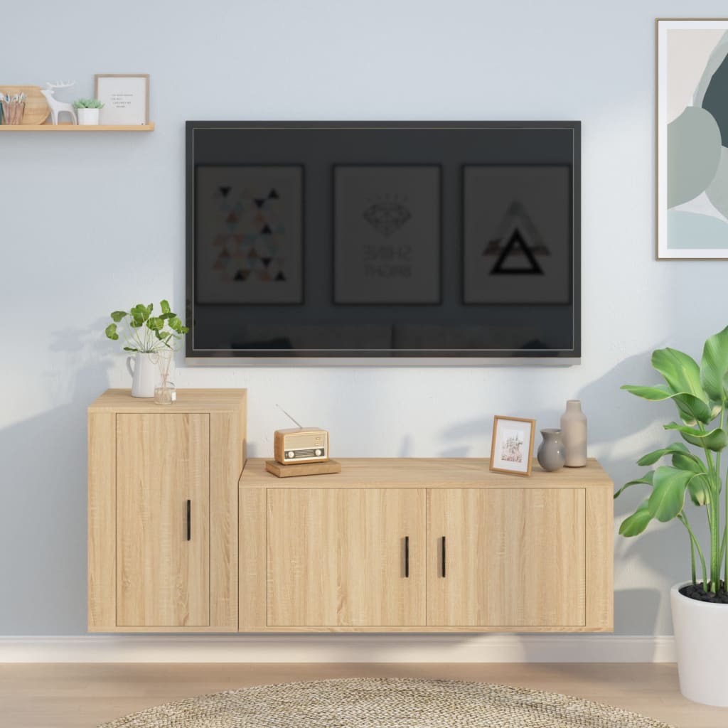 vidaXL Set dulap TV, 2 piese, stejar sonoma, lemn prelucrat