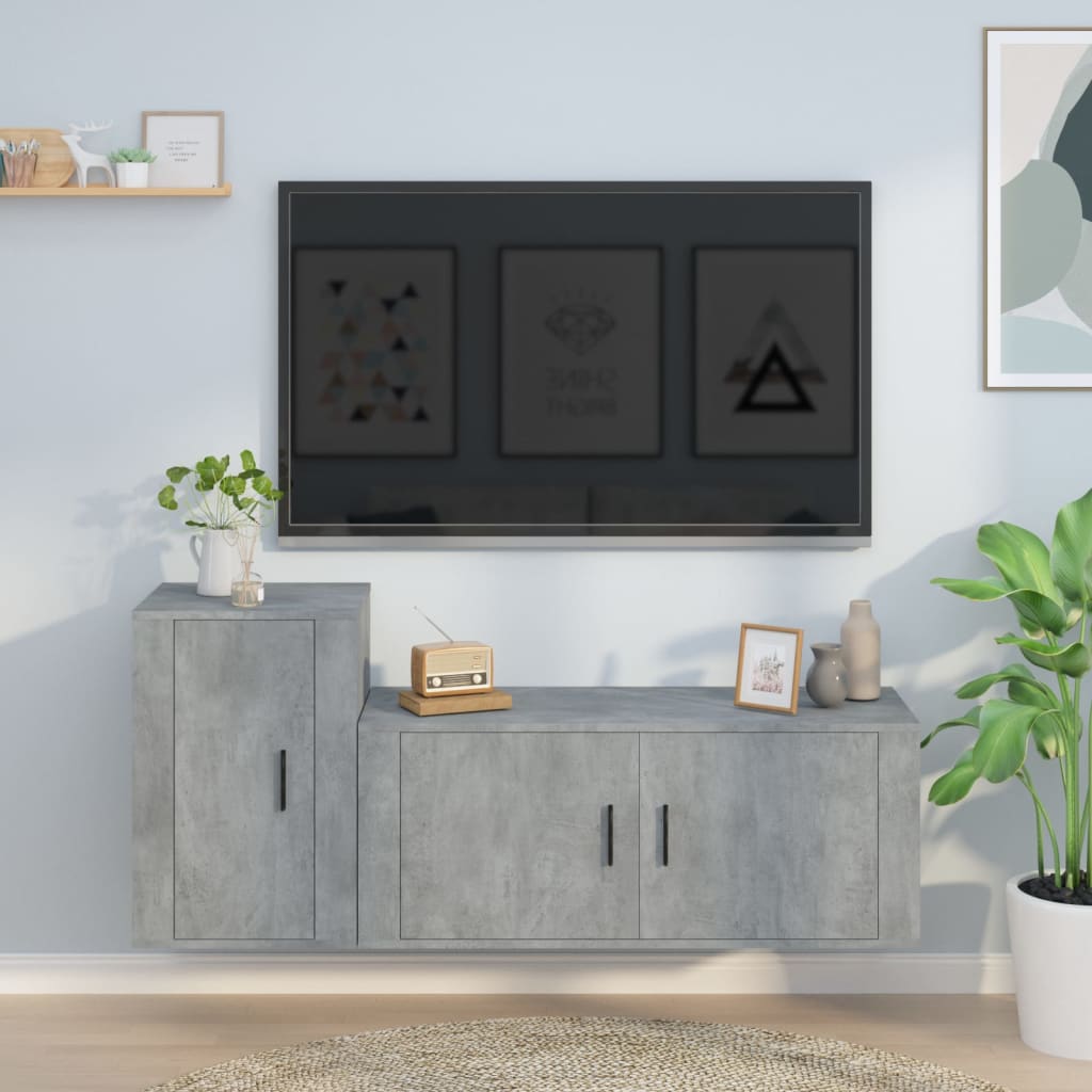 vida XL 2-tlg. TV-Schrank-Set Betongrau Holzwerkstoff