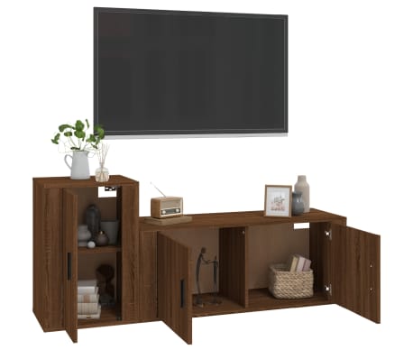 vidaXL TV spintelių komplektas, 2 dalių, rudas ąžuolo, mediena