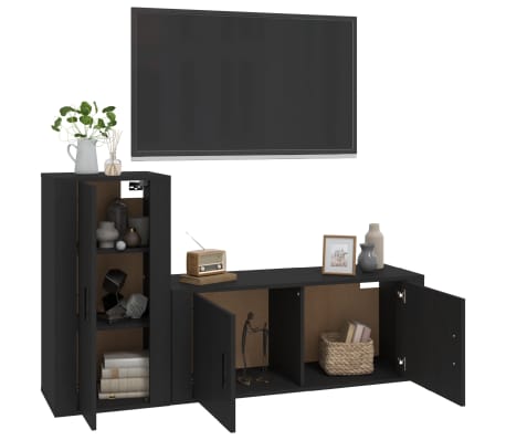 vidaXL Televizoriaus spintelių komplektas, 2 dalių, juodas, mediena