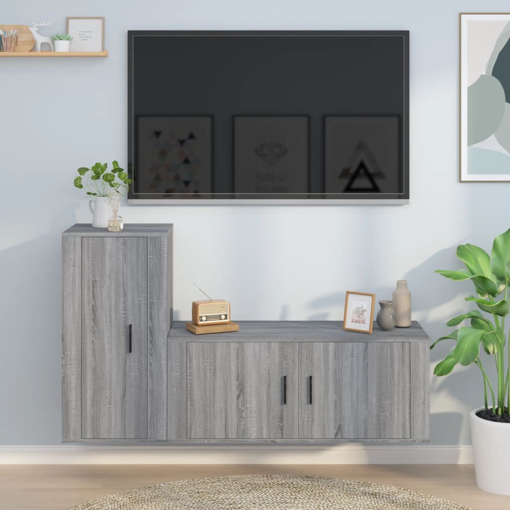 vidaXL Set dulapuri TV, 2 piese, gri sonoma, lemn prelucrat