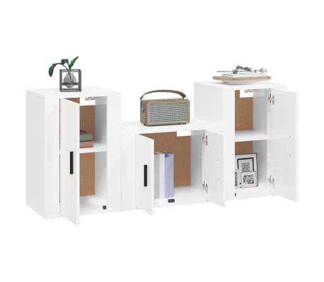 vidaXL 3 Piece TV Cabinet Set High Gloss White Engineered Wood