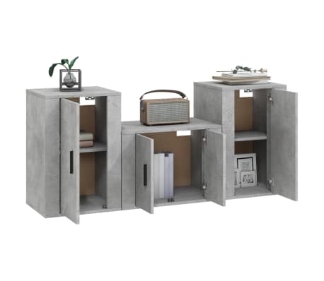 vidaXL Ensemble de meubles TV 3 pcs Gris b&eacute;ton Bois d'ing&eacute;nierie
