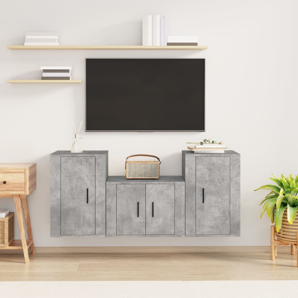 vida XL 3-tlg. TV-Schrank-Set Betongrau Holzwerkstoff
