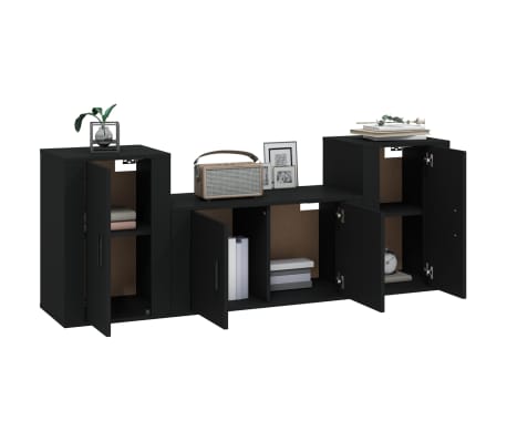 vidaXL Televizoriaus spintelių komplektas, 3 dalių, juodas, mediena