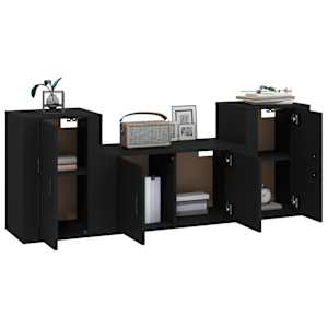 vidaXL Televizoriaus spintelių komplektas, 3 dalių, juodas, mediena