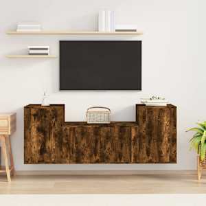 Komplet TV omaric 3-delni dimljen hrast konstruiran les