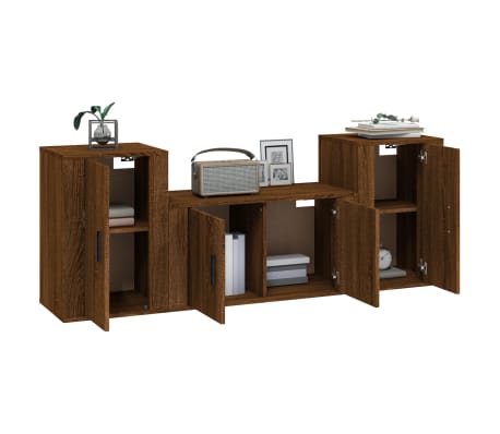 vidaXL TV spintelių komplektas, 3 dalių, rudas ąžuolo, mediena