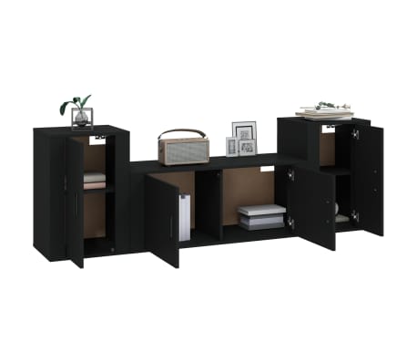 vidaXL Televizoriaus spintelių komplektas, 3 dalių, juodas, mediena