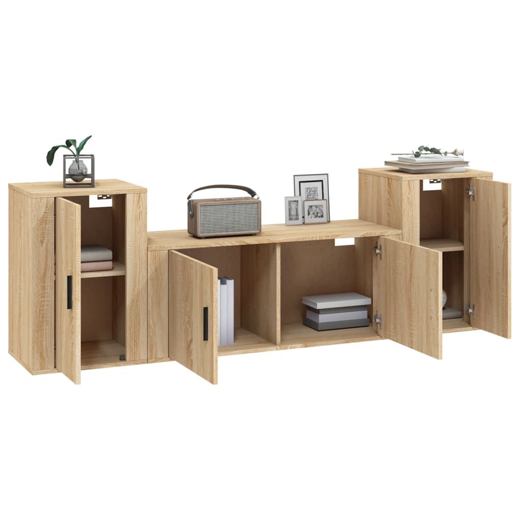 vidaXL 3-tlg. TV-Schrank-Set Sonoma-Eiche Holzwerkstoff