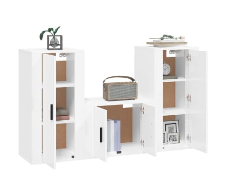 vidaXL Set comodă TV, 3 piese, alb extralucios, lemn prelucrat