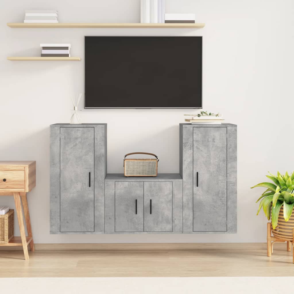 vidaXL 3-tlg. TV-Schrank-Set Betongrau Holzwerkstoff