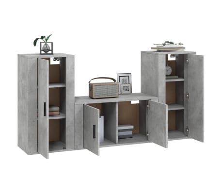vidaXL 3-tlg. TV-Schrank-Set Betongrau Holzwerkstoff