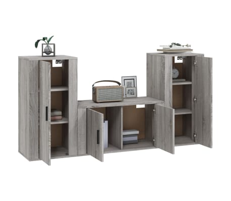 vidaXL 3-osainen TV-kaappisarja harmaa Sonoma tekninen puu