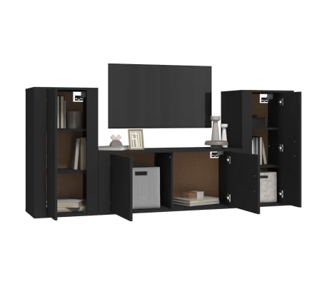 vidaXL Televizoriaus spintelių komplektas, 3 dalių, juodas, mediena