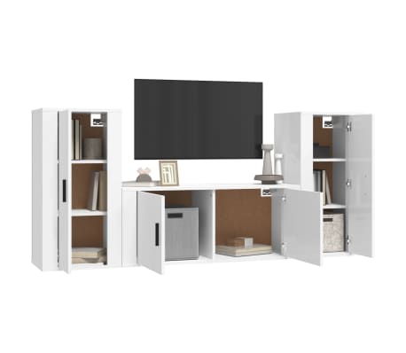 vidaXL TV spintelių komplektas, 3 dalių, baltas, mediena, blizgus