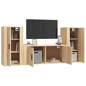 vidaXL Televizoriaus spintelių komplektas, 3 dalių, ąžuolo, mediena