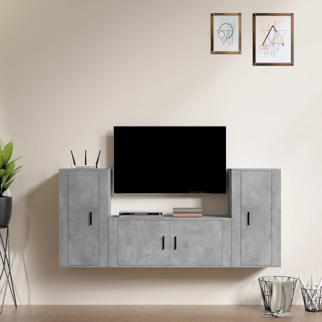 vidaXL Conjunto móveis de TV 3 pcs madeira processada cinzento cimento