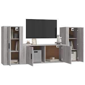 vidaXL 3-tlg. TV-Schrank-Set Grau Sonoma Holzwerkstoff