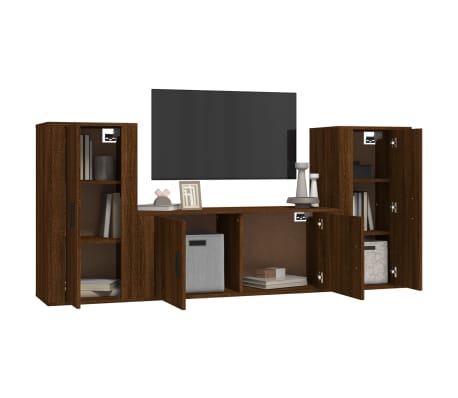 vidaXL TV spintelių komplektas, 3 dalių, rudas ąžuolo, mediena