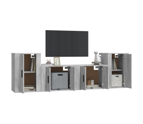 vidaXL TV spintelių komplektas, 4 dalių, betono pilkas, mediena