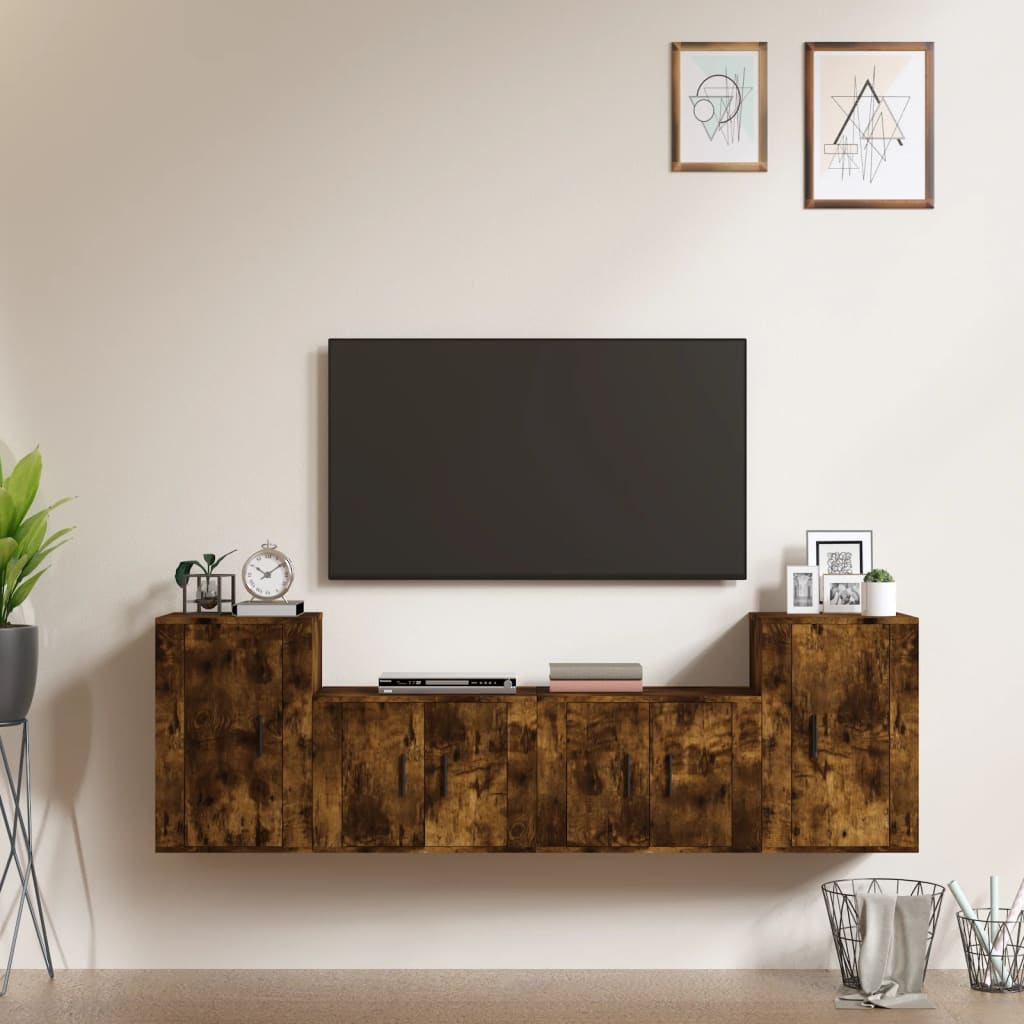 vida XL 4-tlg. TV-Schrank-Set Räuchereiche Holzwerkstoff