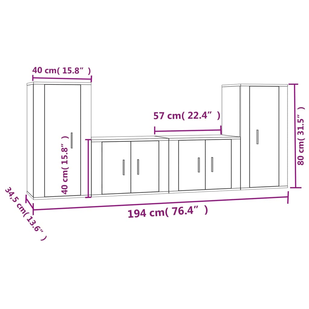 Set dulap TV, 4 piese, alb, lemn prelucrat