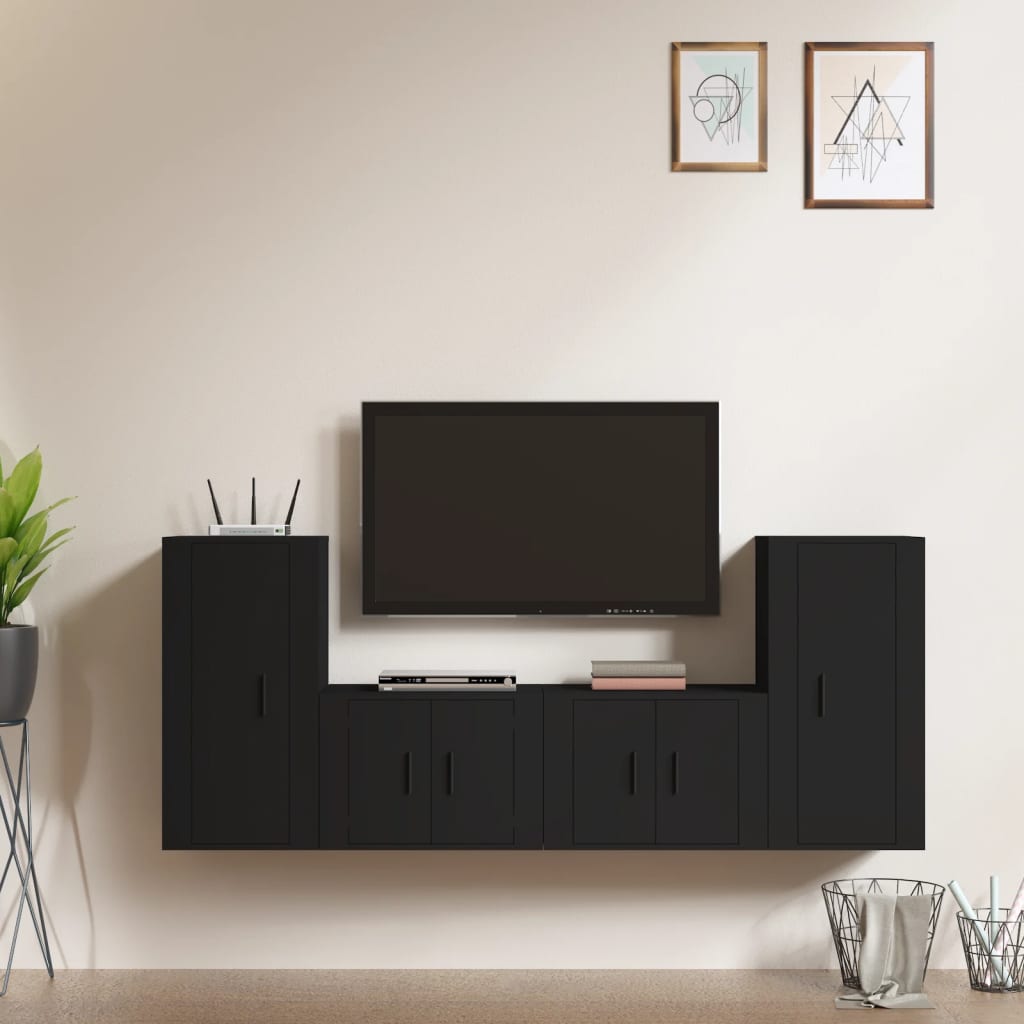 vidaXL Set dulap TV, 4 piese, negru, lemn prelucrat