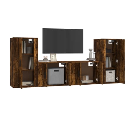 vidaXL TV-skapsett 4 deler r&oslash;kt eik konstruert tre