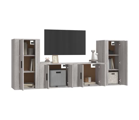 vidaXL 4-tlg. TV-Schrank-Set Grau Sonoma Holzwerkstoff
