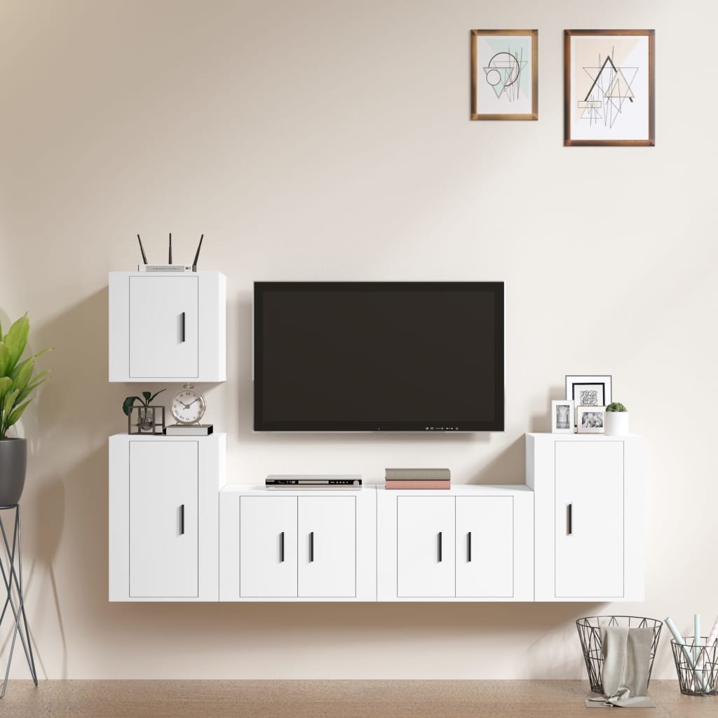 vidaXL Conjunto móveis de TV 5 pcs madeira processada branco