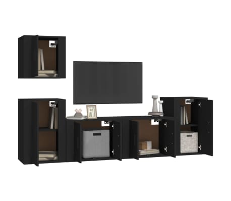 vidaXL Televizoriaus spintelių komplektas, 5 dalių, juodas, mediena
