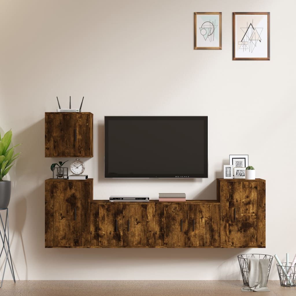 vida XL 5-tlg. TV-Schrank-Set Räuchereiche Holzwerkstoff