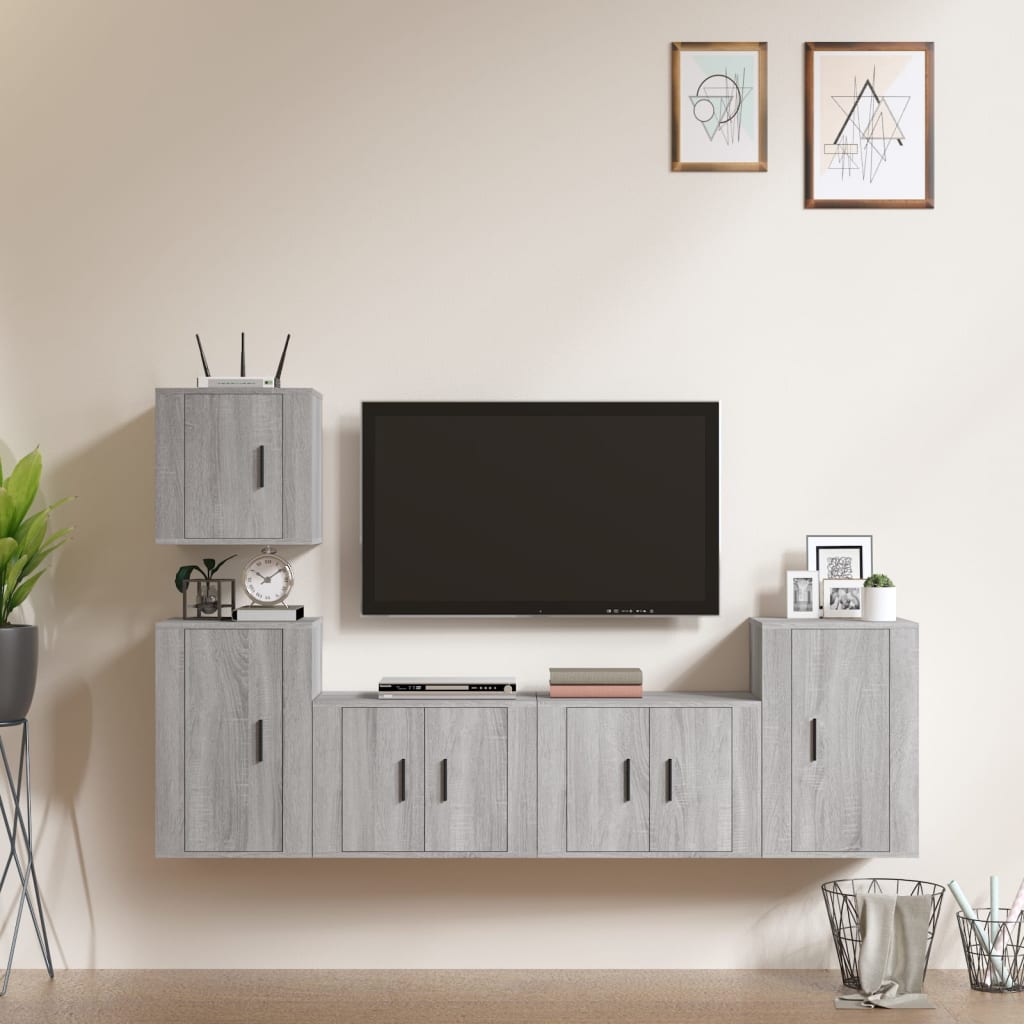 vida XL 5-tlg. TV-Schrank-Set Grau Sonoma Holzwerkstoff