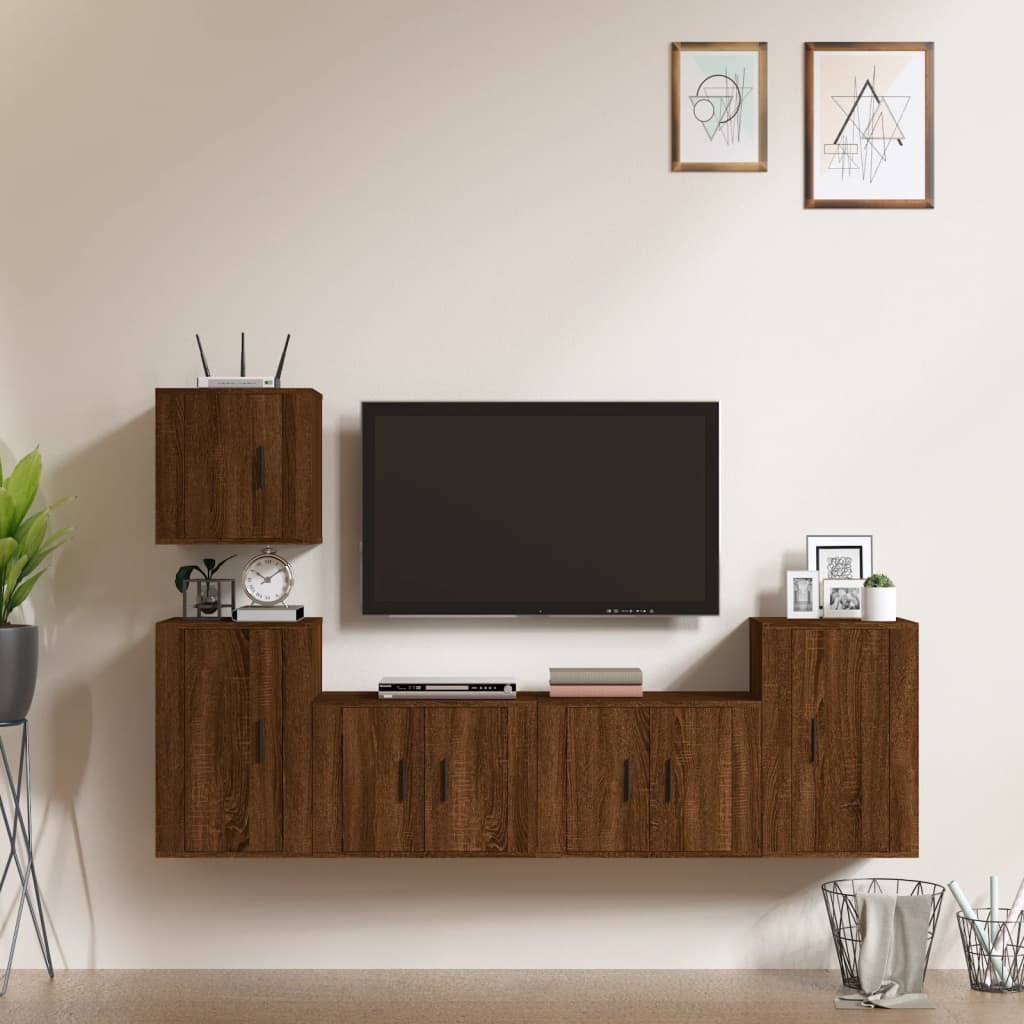 vida XL 5-tlg. TV-Schrank-Set Braun Eichen-Optik Holzwerkstoff