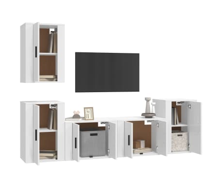 vidaXL 5 Piece TV Cabinet Set High Gloss White Engineered Wood